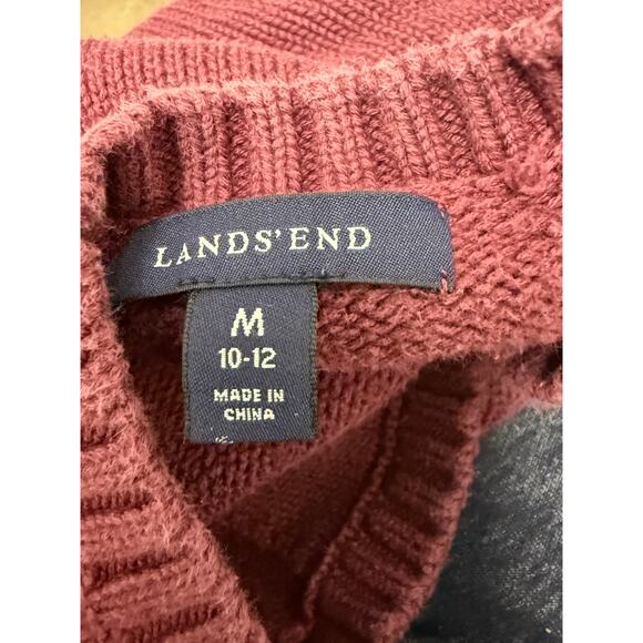 VTG 90s Lands End Drifter Sweater 100% Cotton Red V Neck Sweater Pullover Knit - Picture 4 of 5